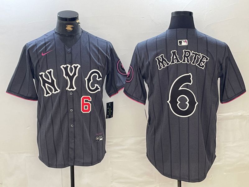 Men New York Mets #6 Marte Black City Edition 2024 Nike MLB Jersey style 3